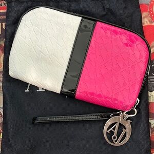 Armani Exchange Pink and White Clutch with Textured Design